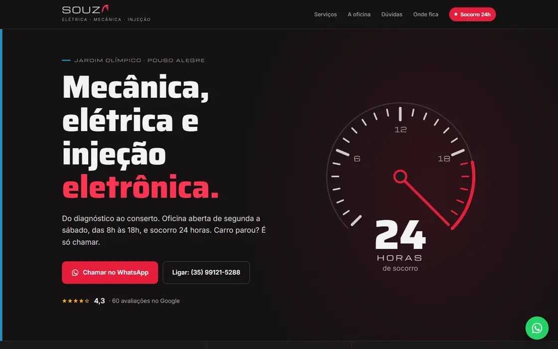 Página inicial do site da Souza Elétrica e Mecânica no computador